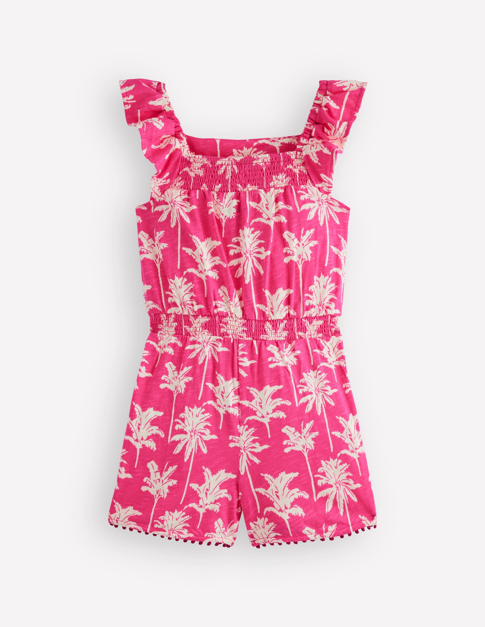 Ciara Pom Trim Jersey Romper-Pink Palm Trees - Image 2