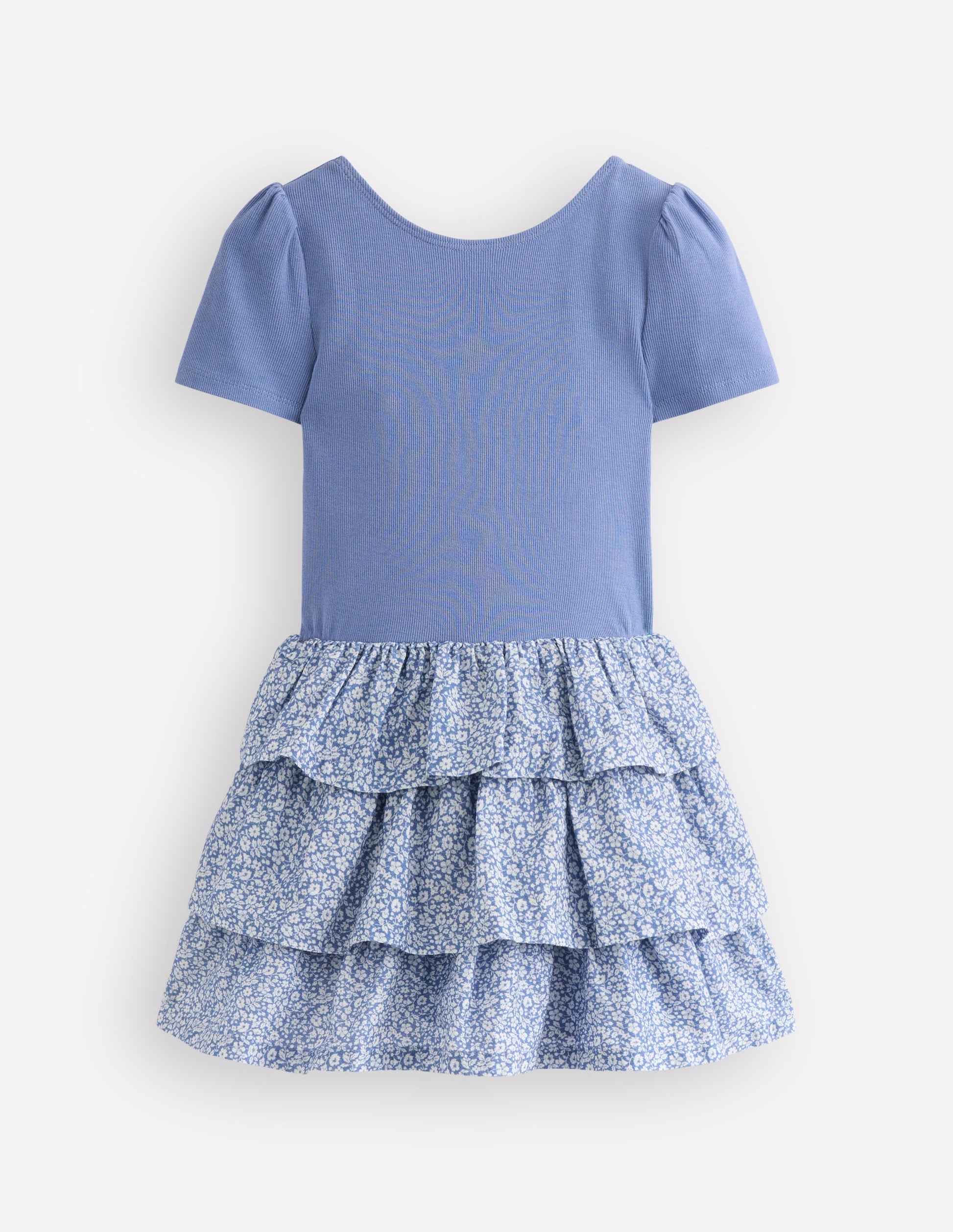 Short Sleeve Jersey RaRa Dress-Serenity Blue Ditsy Floral-1