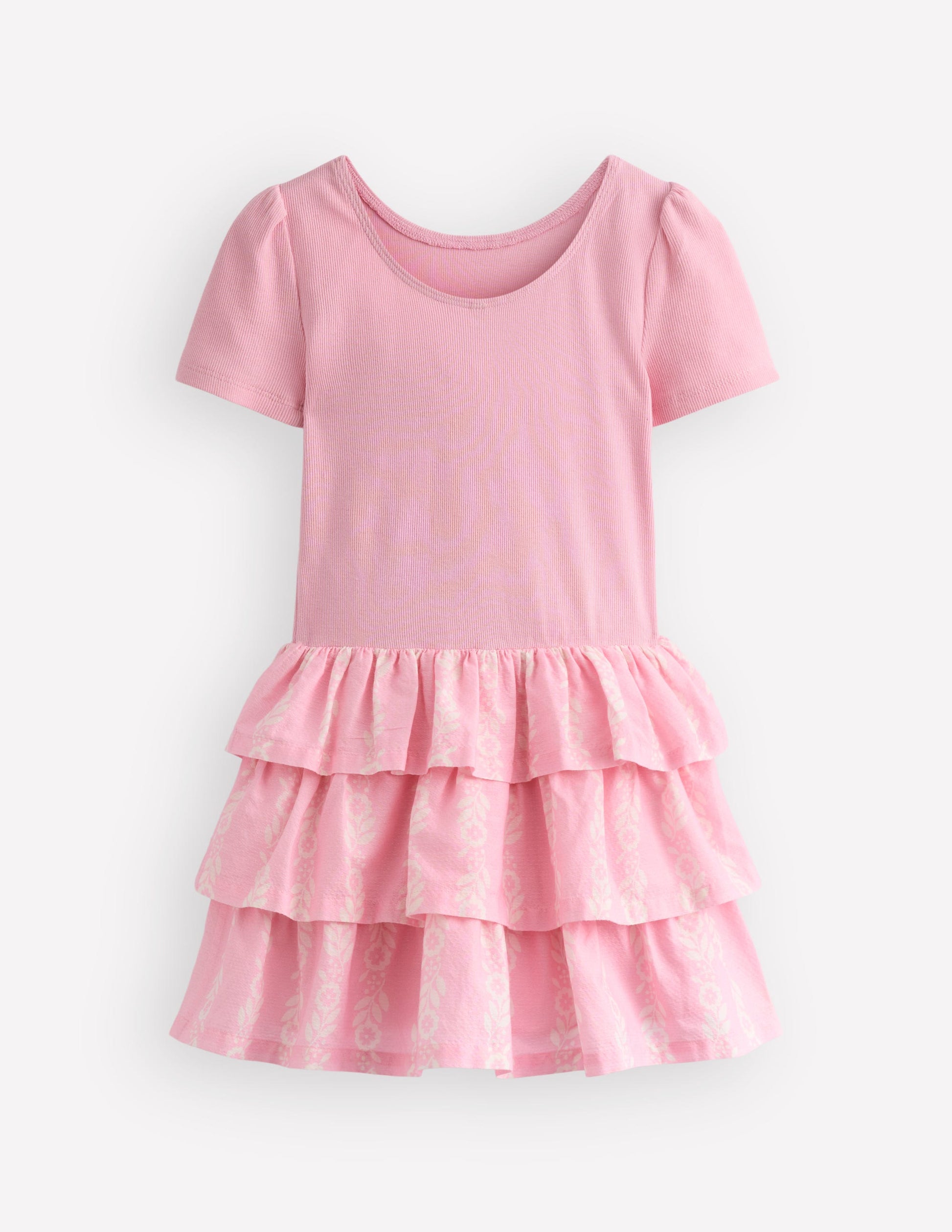 Short Sleeve Jersey RaRa Dress-Blossom Pink Flower Vine-2