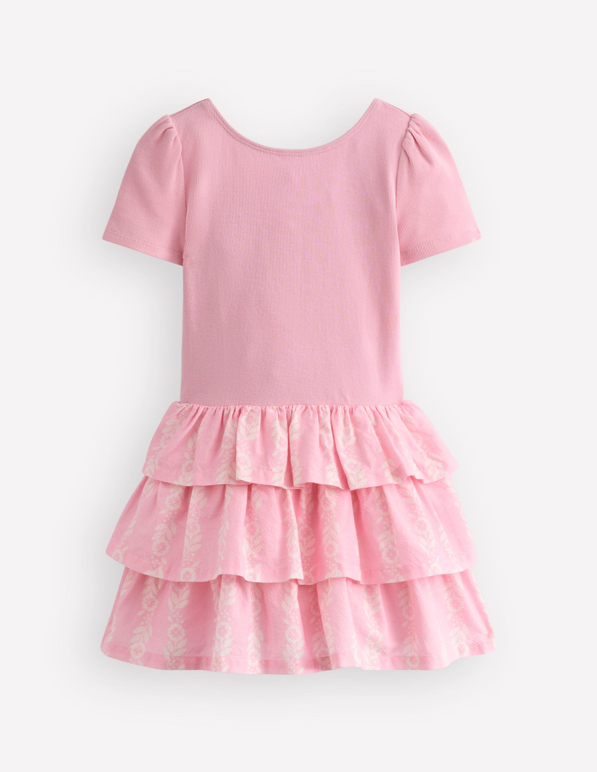 Short Sleeve Jersey RaRa Dress-Blossom Pink Flower Vine-1