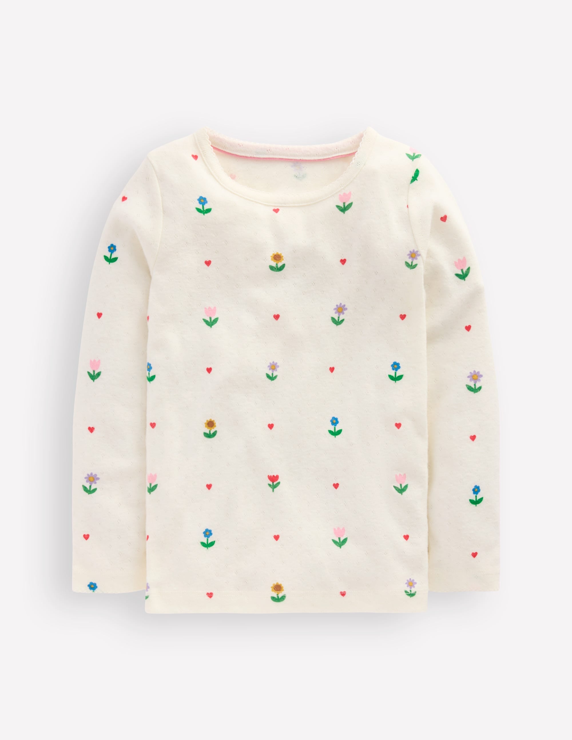 Long Sleeve Pointelle Top-Ivory Sunflower Garden - Image 1