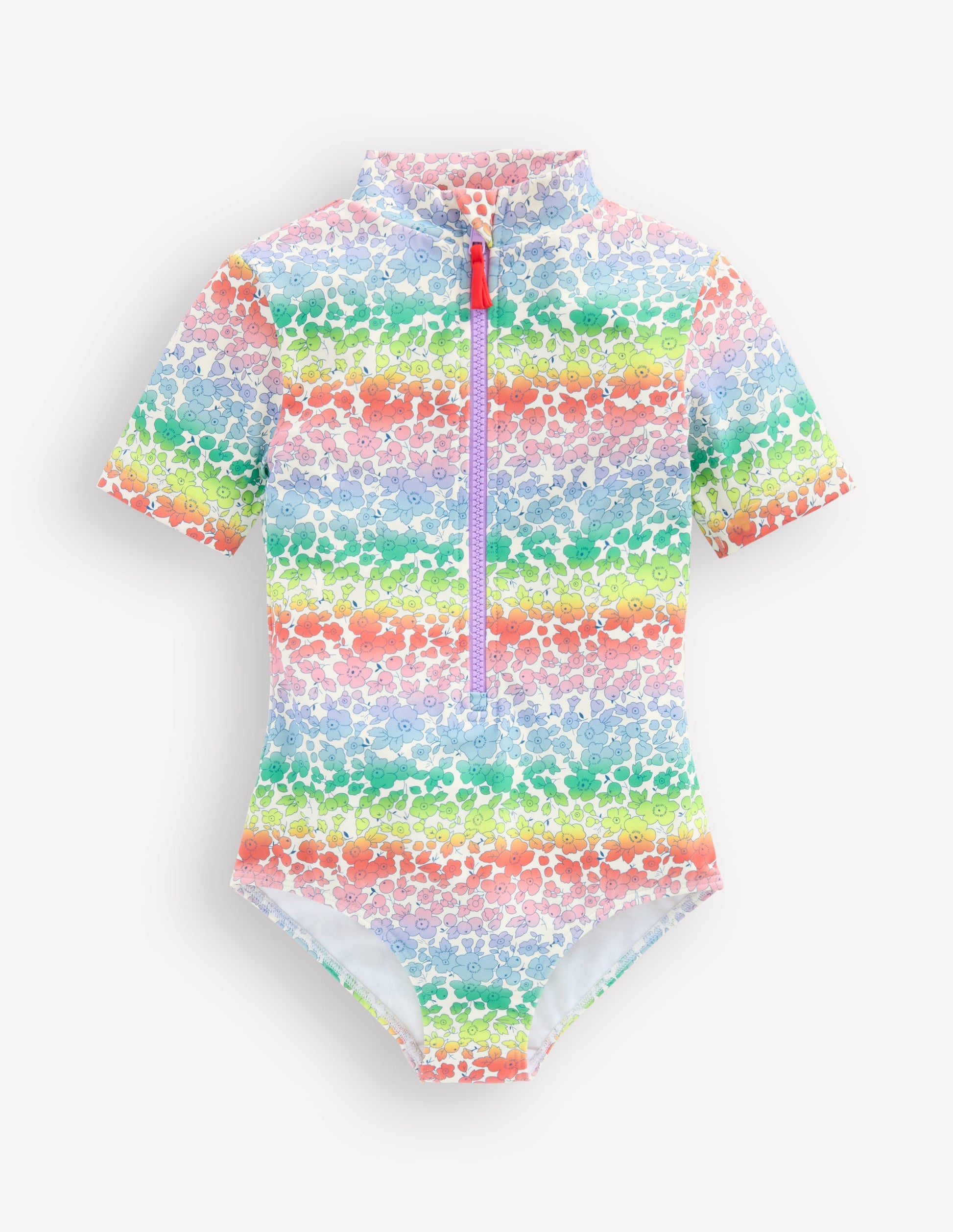 Short-sleeved Swimsuit-Rainbow Ombre Flowerbed-1