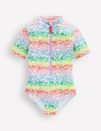 Short-sleeved Swimsuit-Rainbow Ombre Flowerbed-1