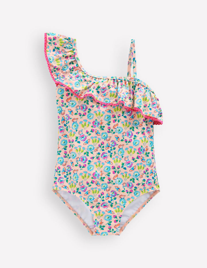 Lila One Shoulder Swimsuit-Chalk Pink Butterfly Floral