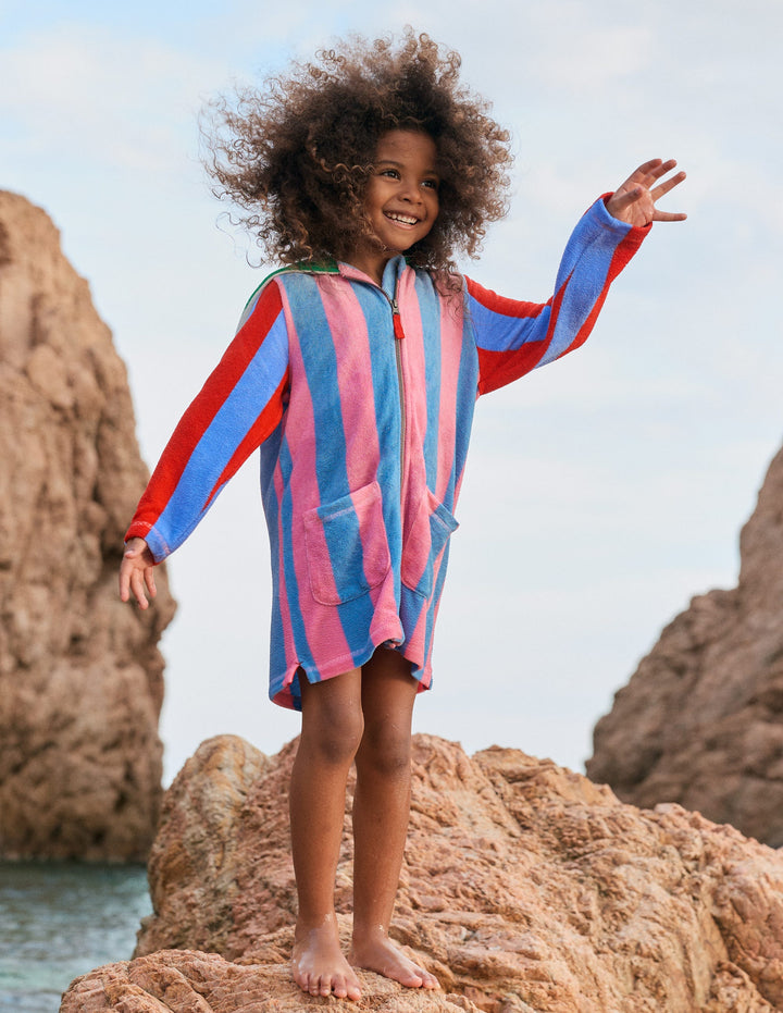 Romie Towelling Zip Throw-On-Multi Hotchpotch Stripe