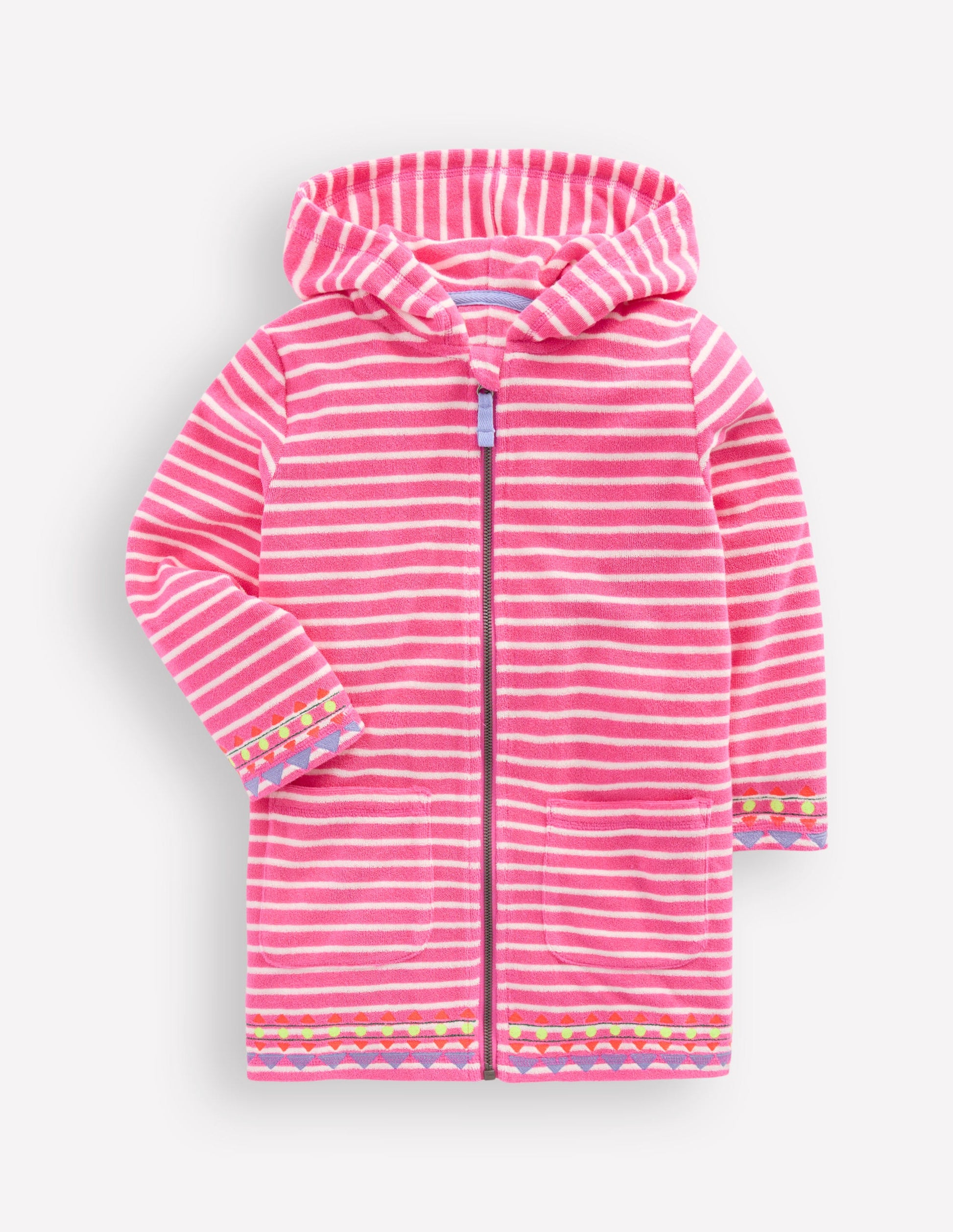 Romie Towelling Zip Throw-On-Sorbet Pink Stripe-1