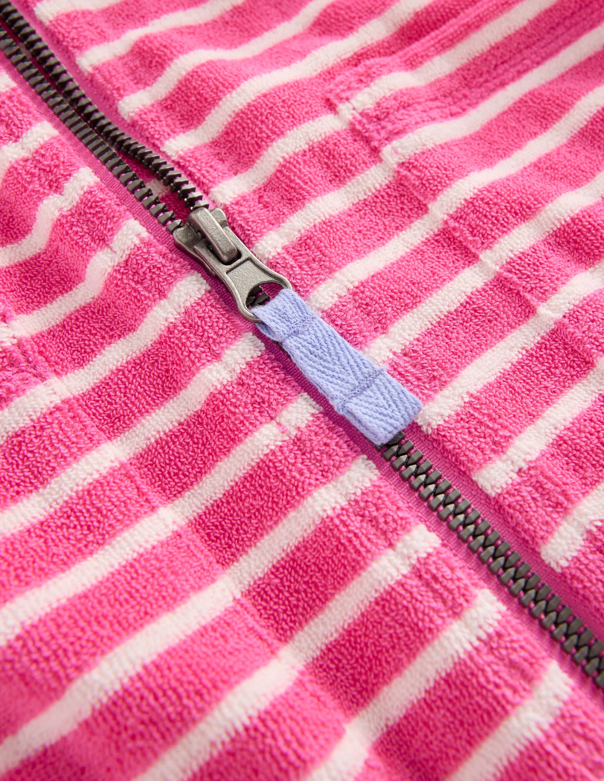 Romie Towelling Zip Throw - On - Sorbet Pink Stripe | Boden USA