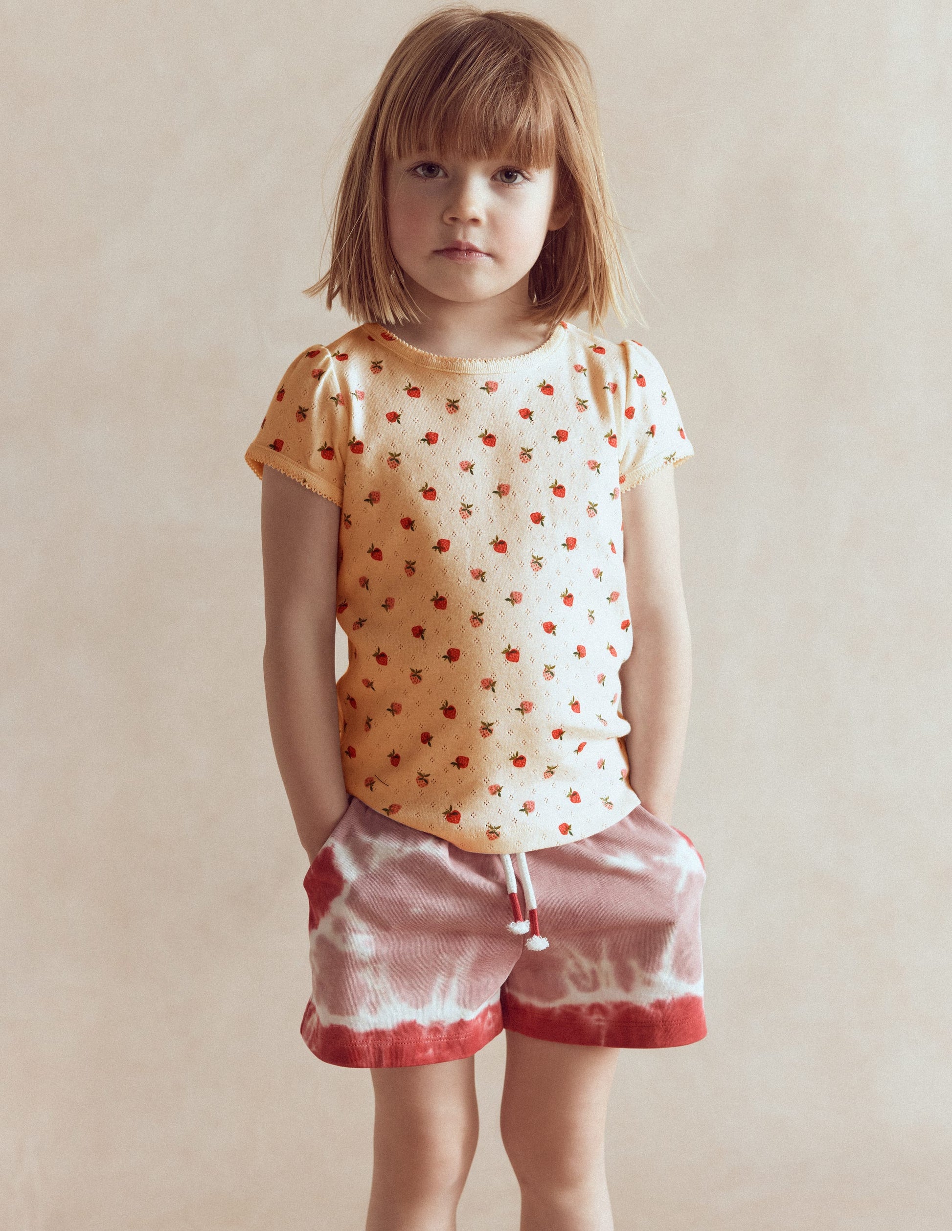 Short Sleeve Pointelle Top-Ivory Strawberry-1