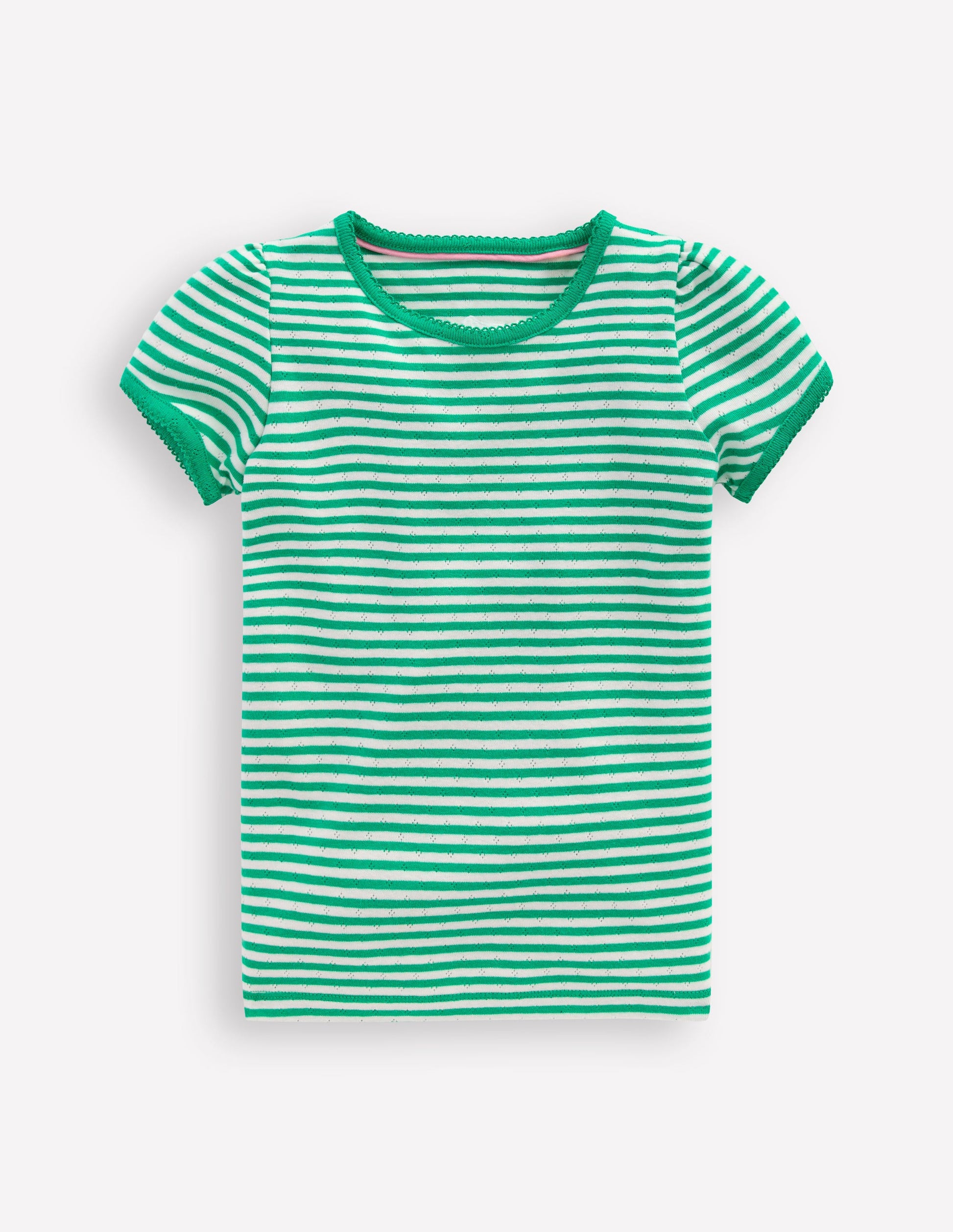 Short Sleeve Pointelle Top-Green/Ivory Stripe-1