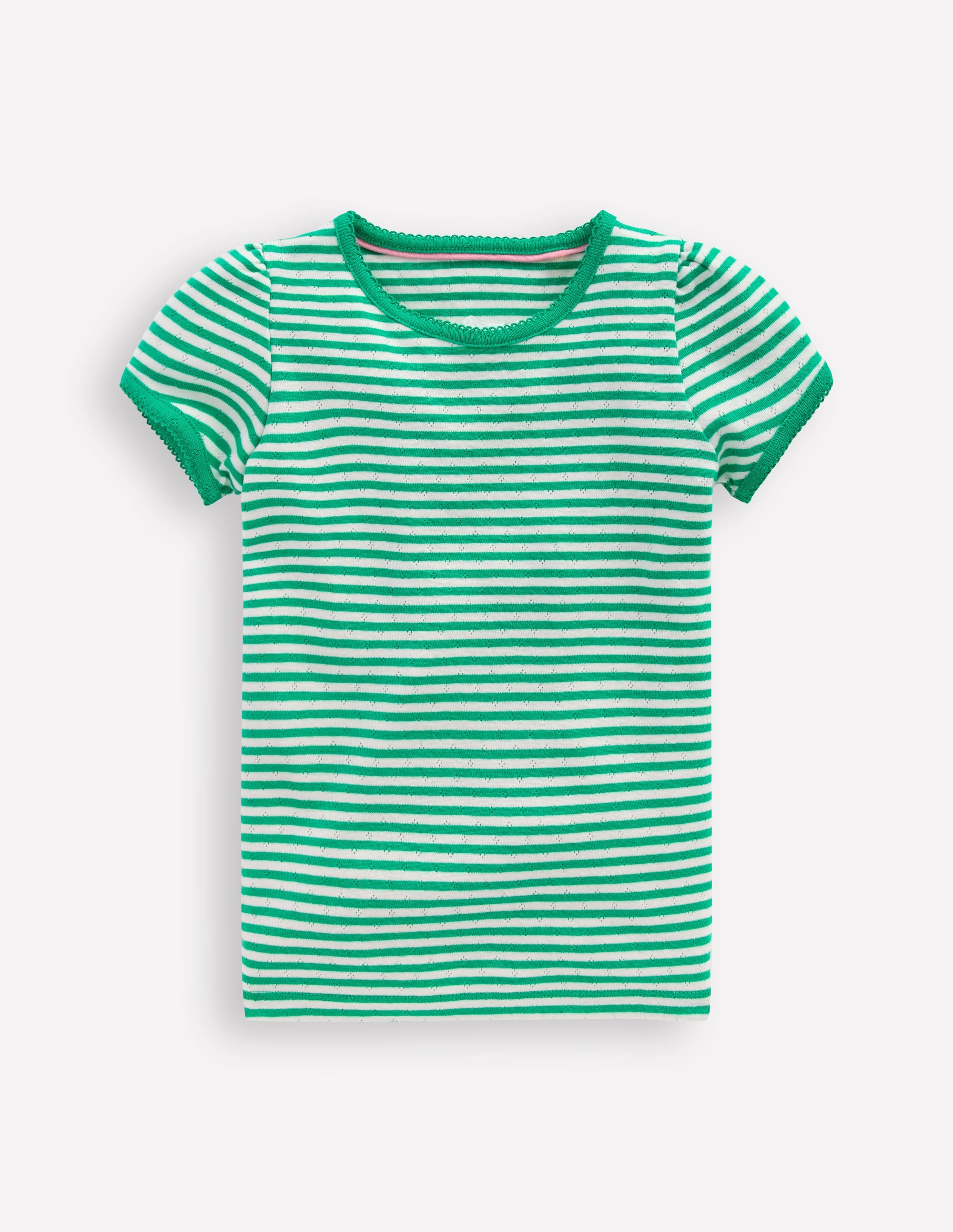 Short Sleeve Pointelle Top-Green/Ivory Stripe - Image 1