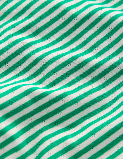 Short Sleeve Pointelle Top-Green/Ivory Stripe-3