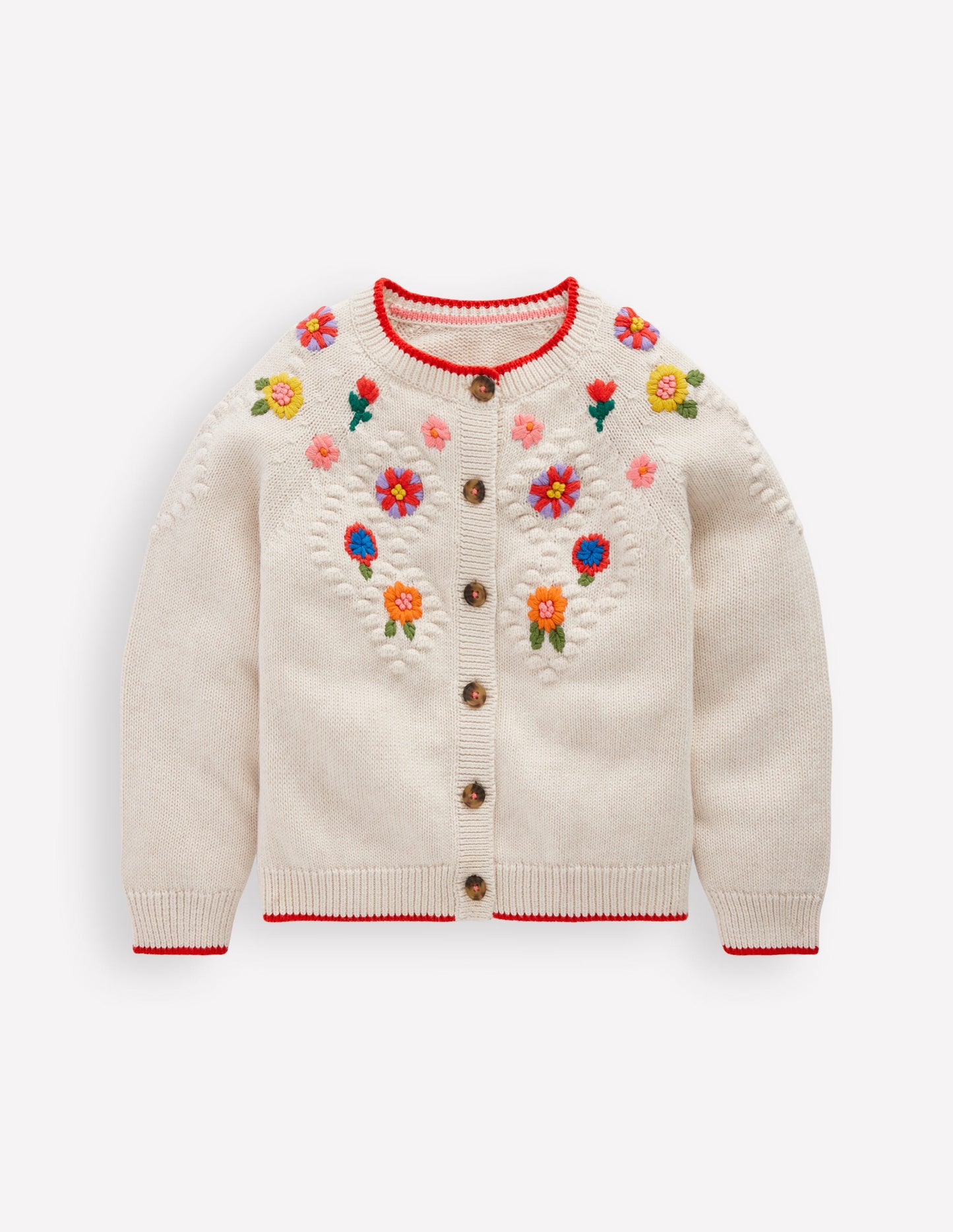 Cotton Embroidered Cardigan-Ecru Marl Flowers