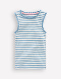 Ribbed Lace Trim Tank-Glacier Blue Stripe