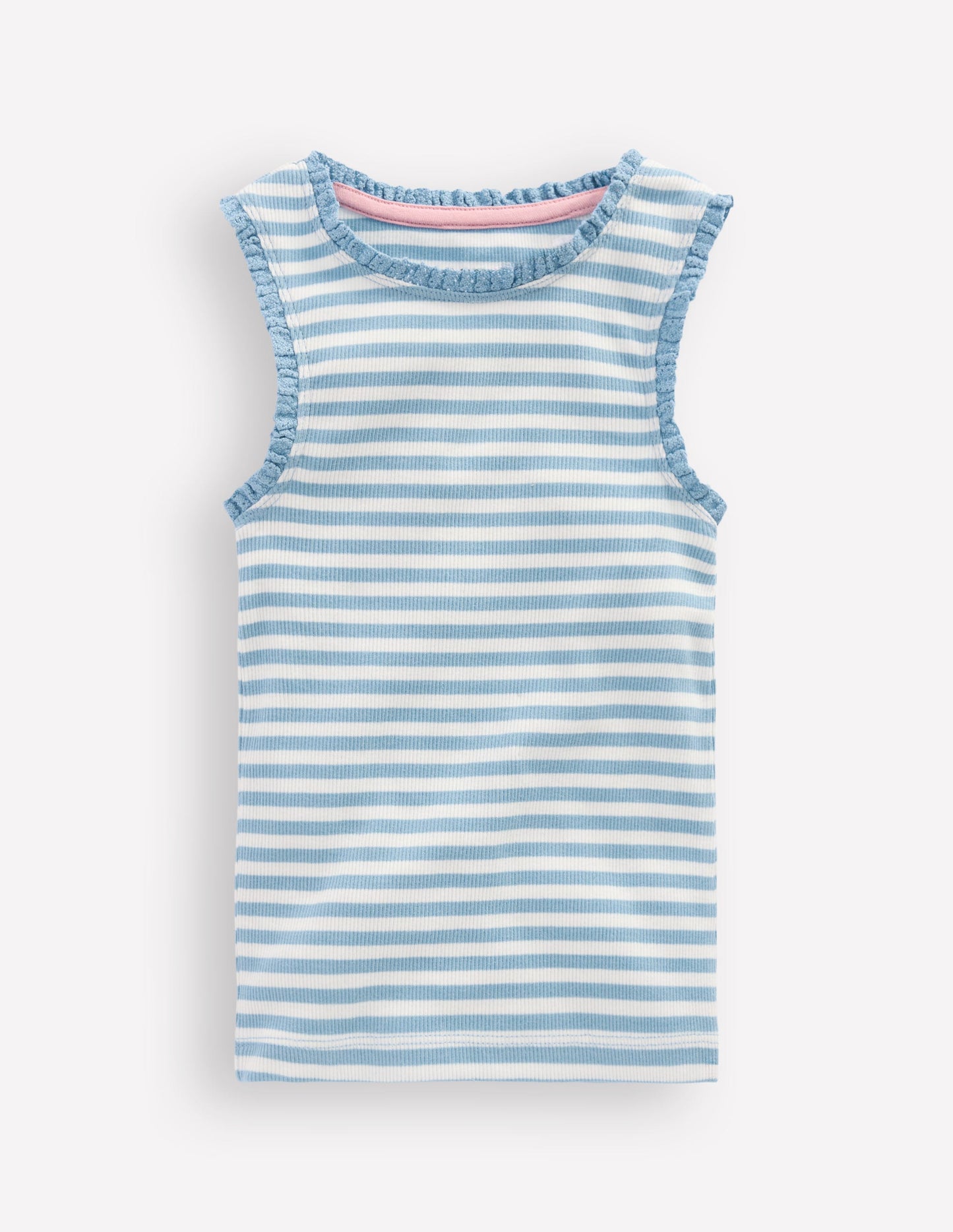Ribbed Lace Trim Tank Top-Glacier Blue Stripe