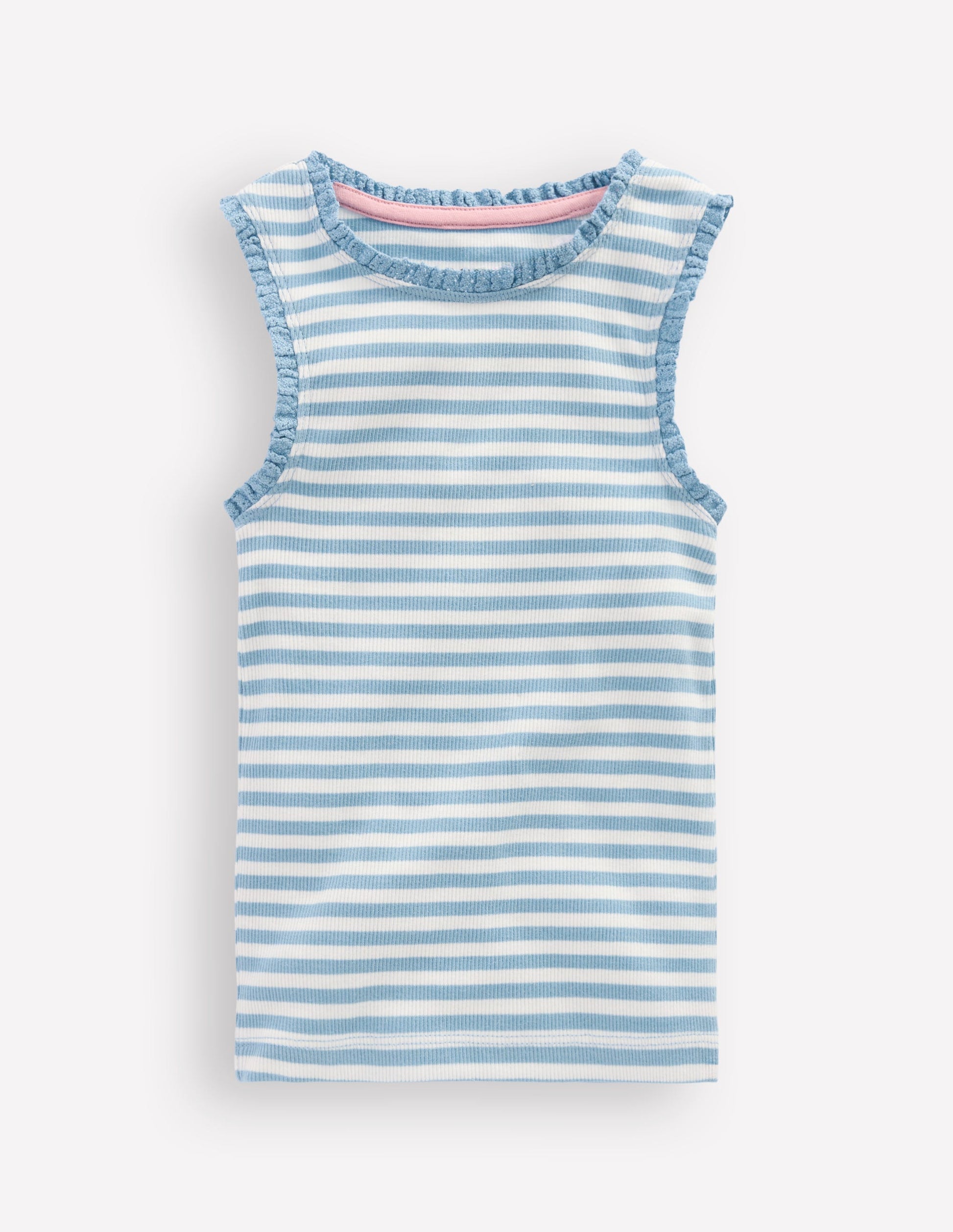 Ribbed Lace Trim Tank Top-Glacier Blue Stripe-1