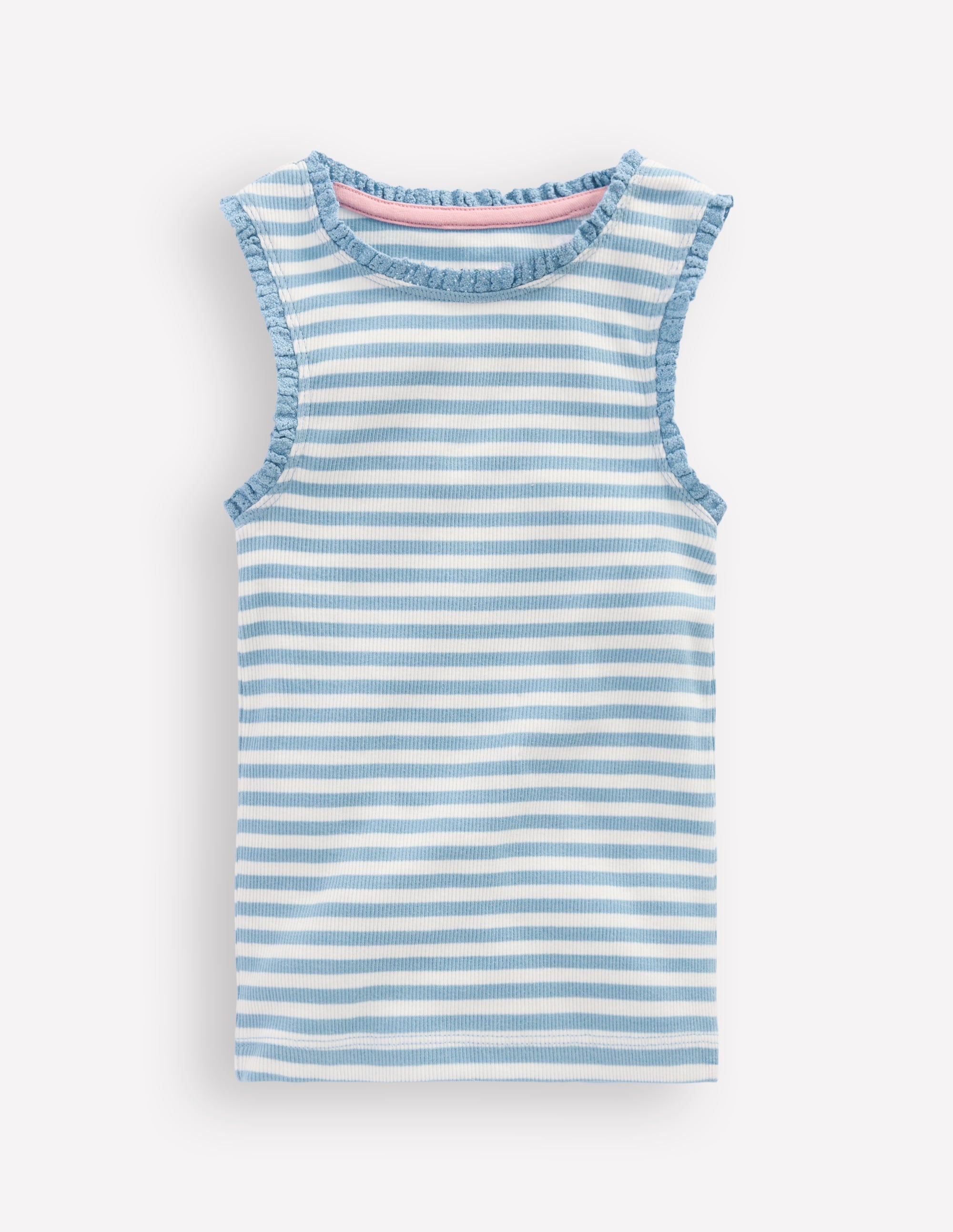 Ribbed Lace Trim Tank-Glacier Blue Stripe - Image 1