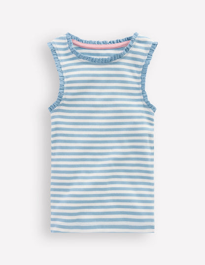 Ribbed Lace Trim Tank Top-Glacier Blue Stripe-1