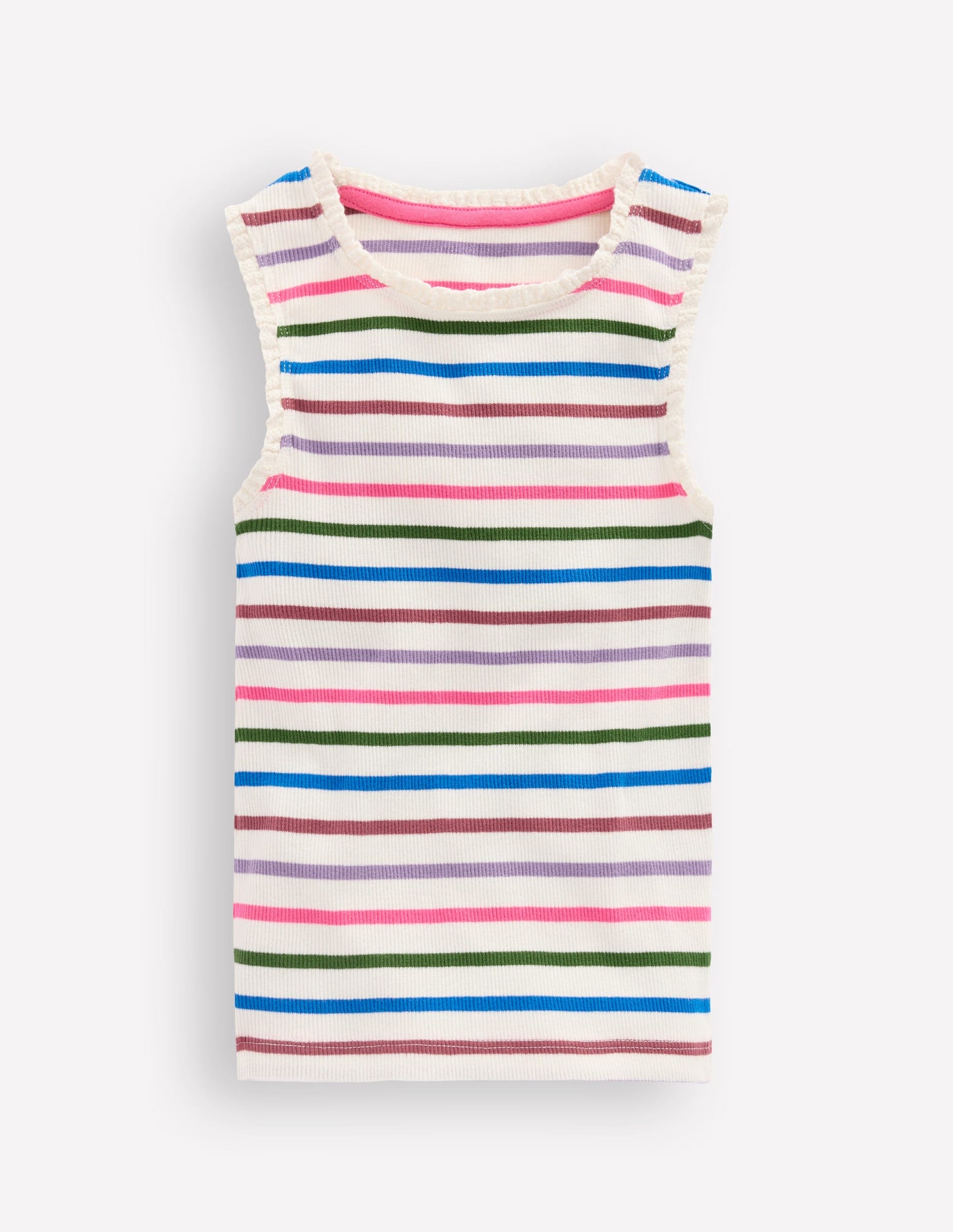 Ribbed Lace Trim Tank Top-Multi Stripe