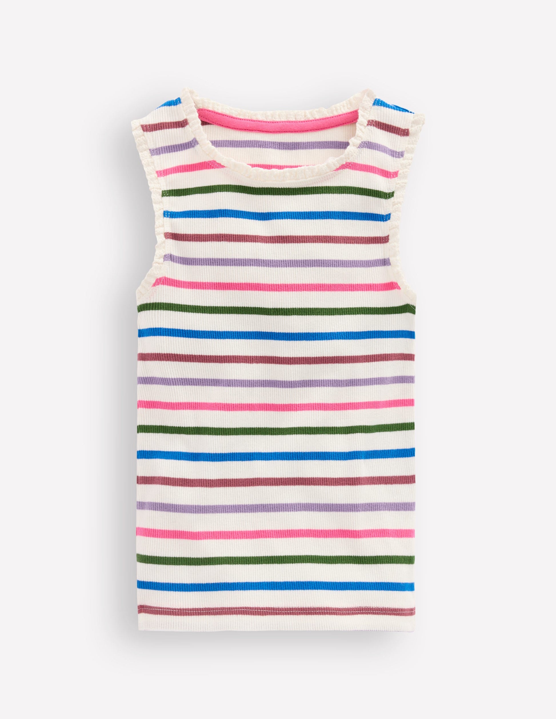 Ribbed Lace Trim Tank Top-Multi Stripe-1