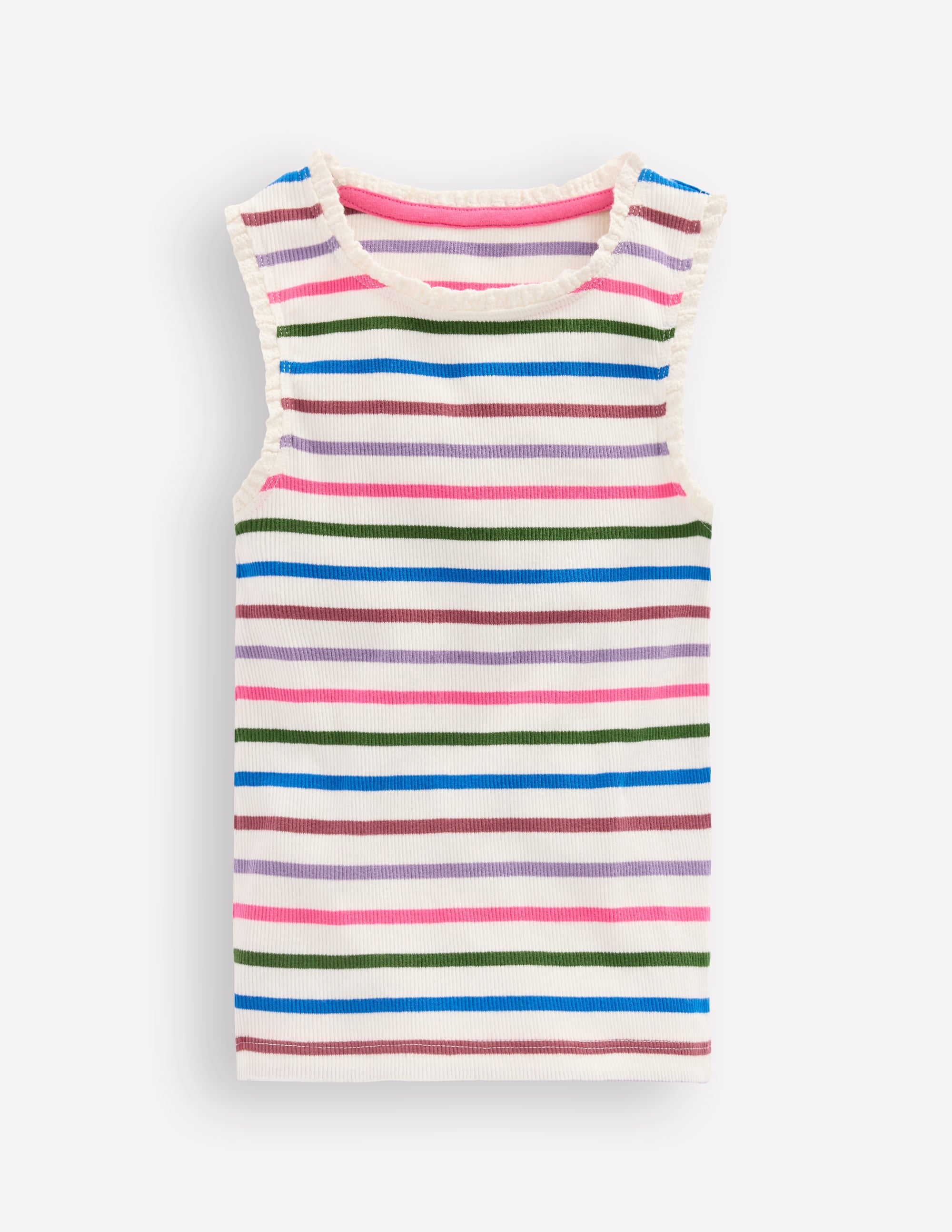 Ribbed Lace Trim Tank-Multi Stripe - Image 1