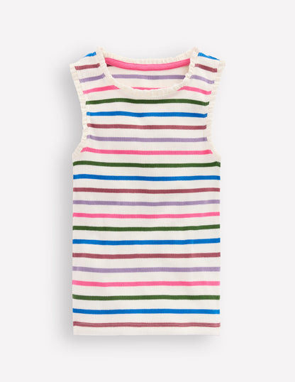 Ribbed Lace Trim Tank Top-Multi Stripe-1