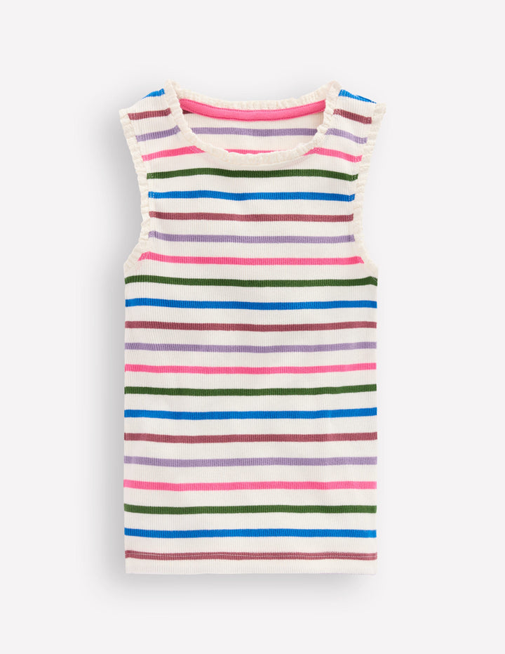Ribbed Lace Trim Tank Top-Multi Stripe