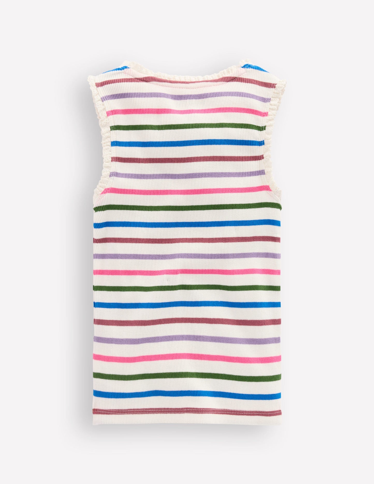 Ribbed Lace Trim Tank Top-Multi Stripe