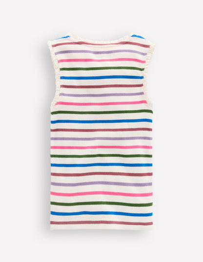 Ribbed Lace Trim Tank Top-Multi Stripe-2