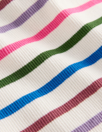 Ribbed Lace Trim Tank Top-Multi Stripe-3