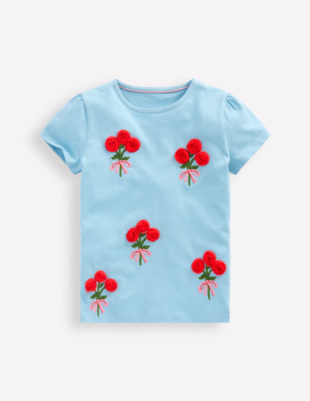 Puff Sleeve Superstitch Top-Blue Flower Bunches