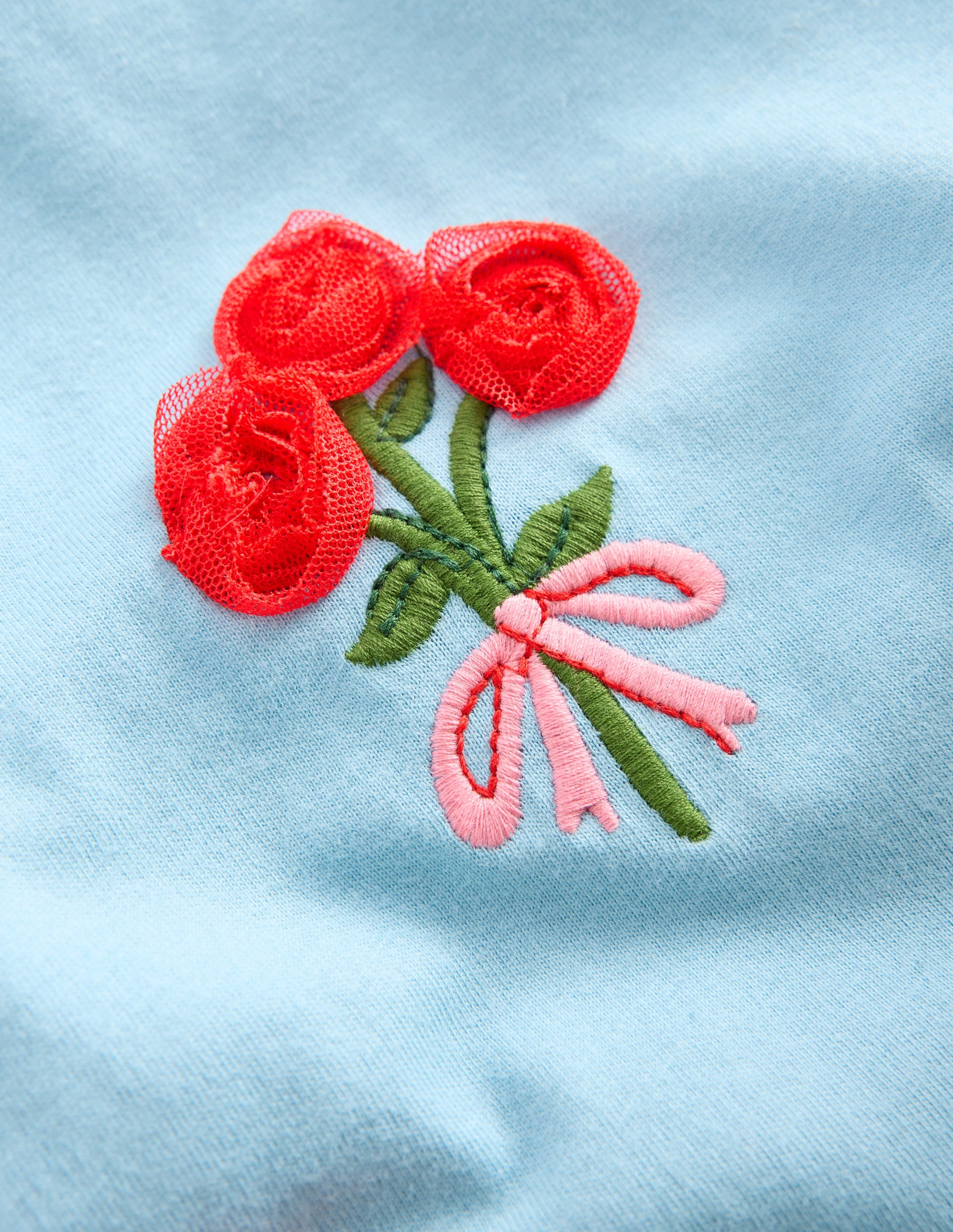 Puff Sleeve Superstitch Top-Blue Flower Bunches - Image 3