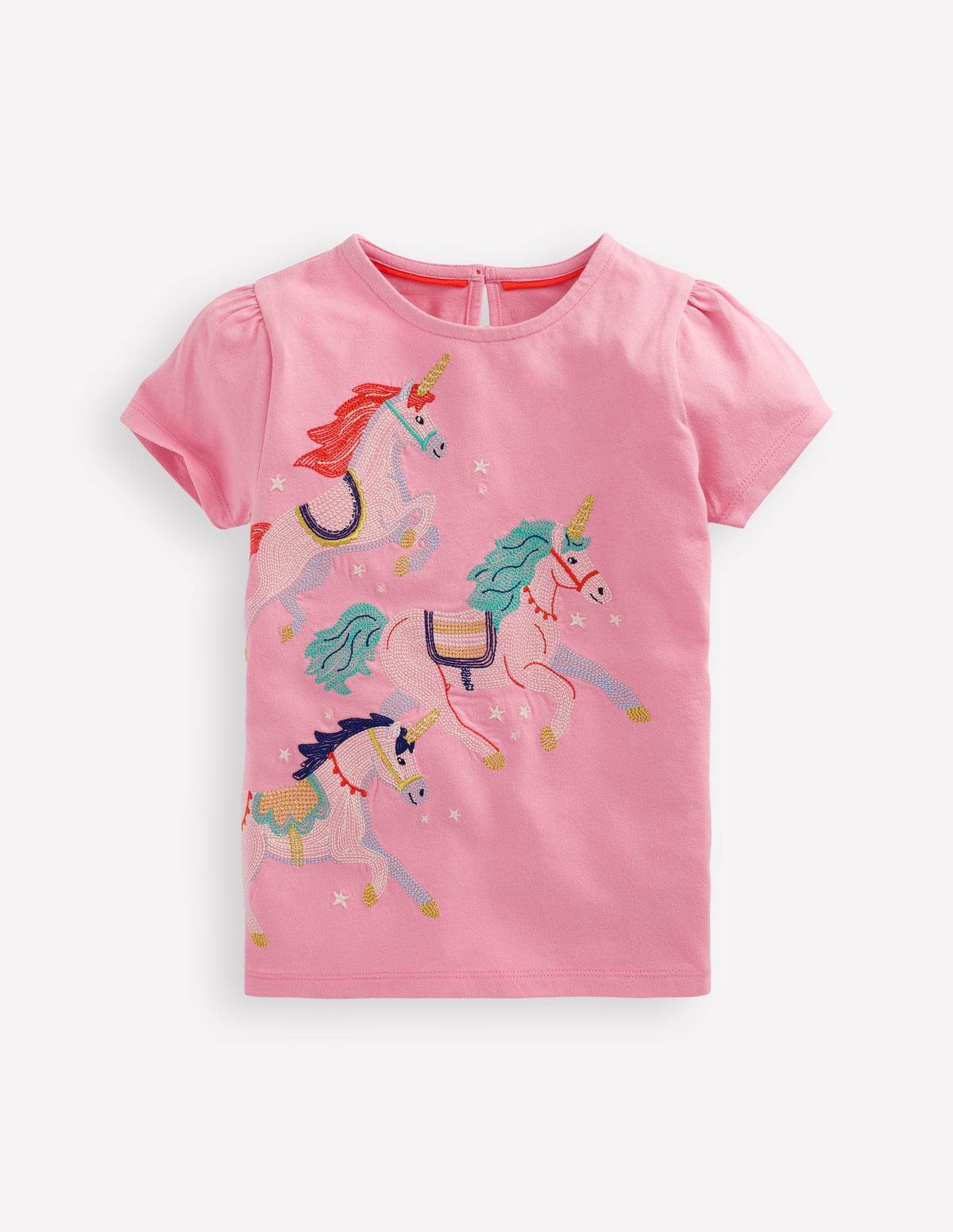 Puff Sleeve Superstitch Top-Pink Unicorns - Image 1