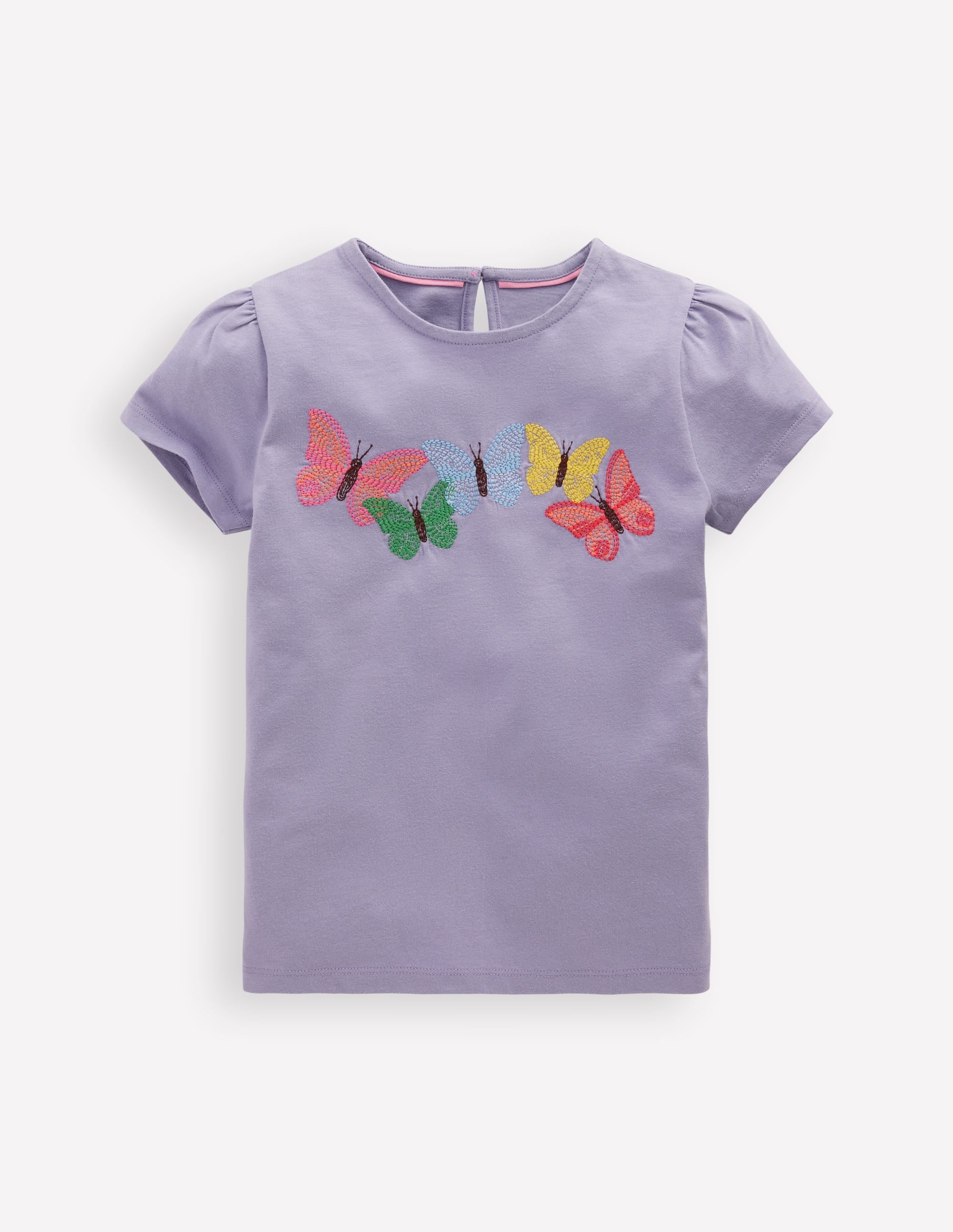 Puff Sleeve Superstitch Top-Purple Butterflies - Image 1