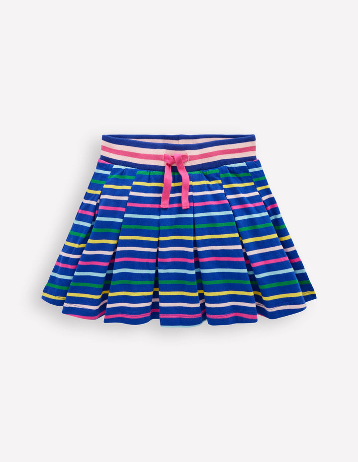 Pleated Jersey Skort-Navy Rainbow Stripe