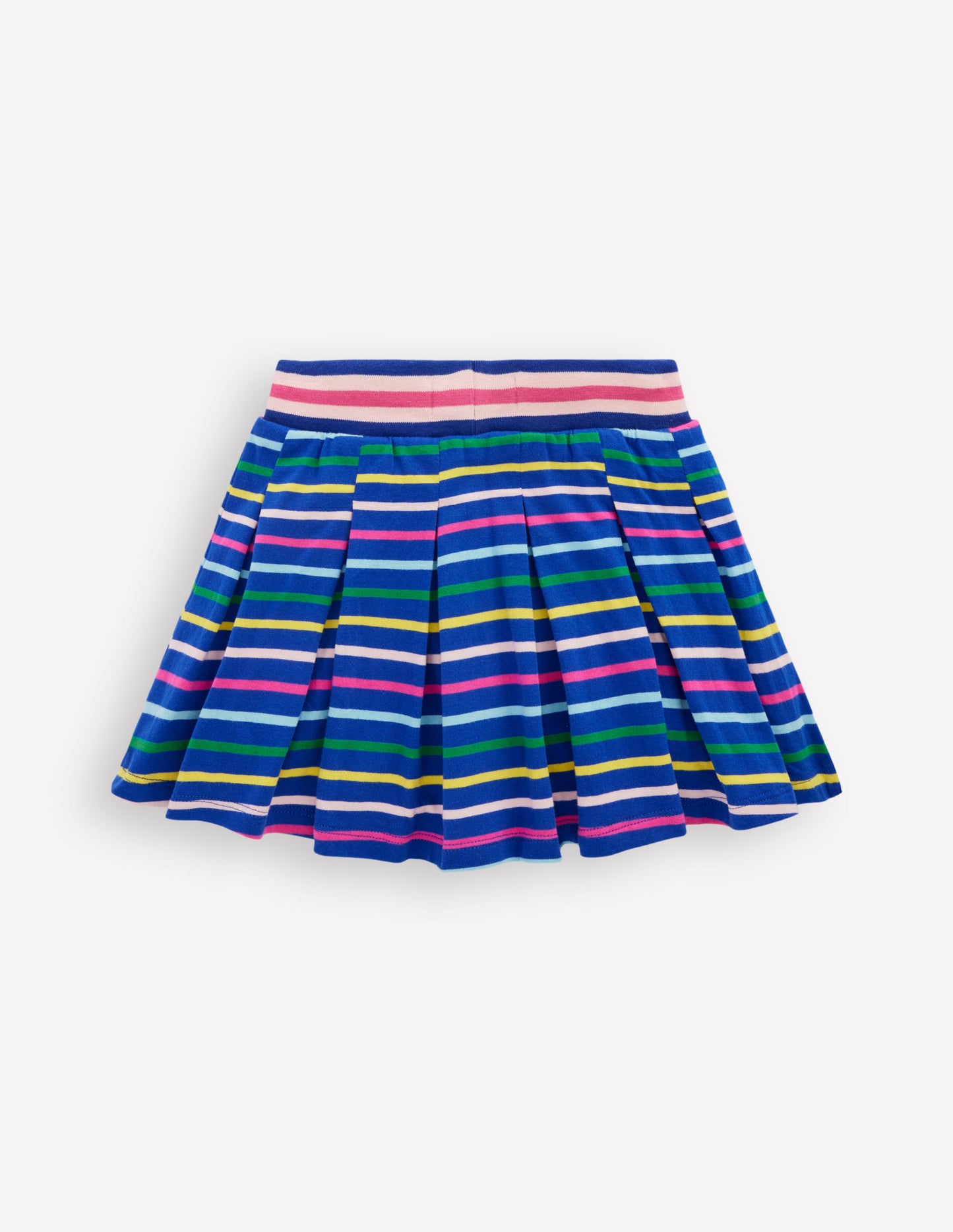 Pleated Jersey Skort-Navy Rainbow Stripe