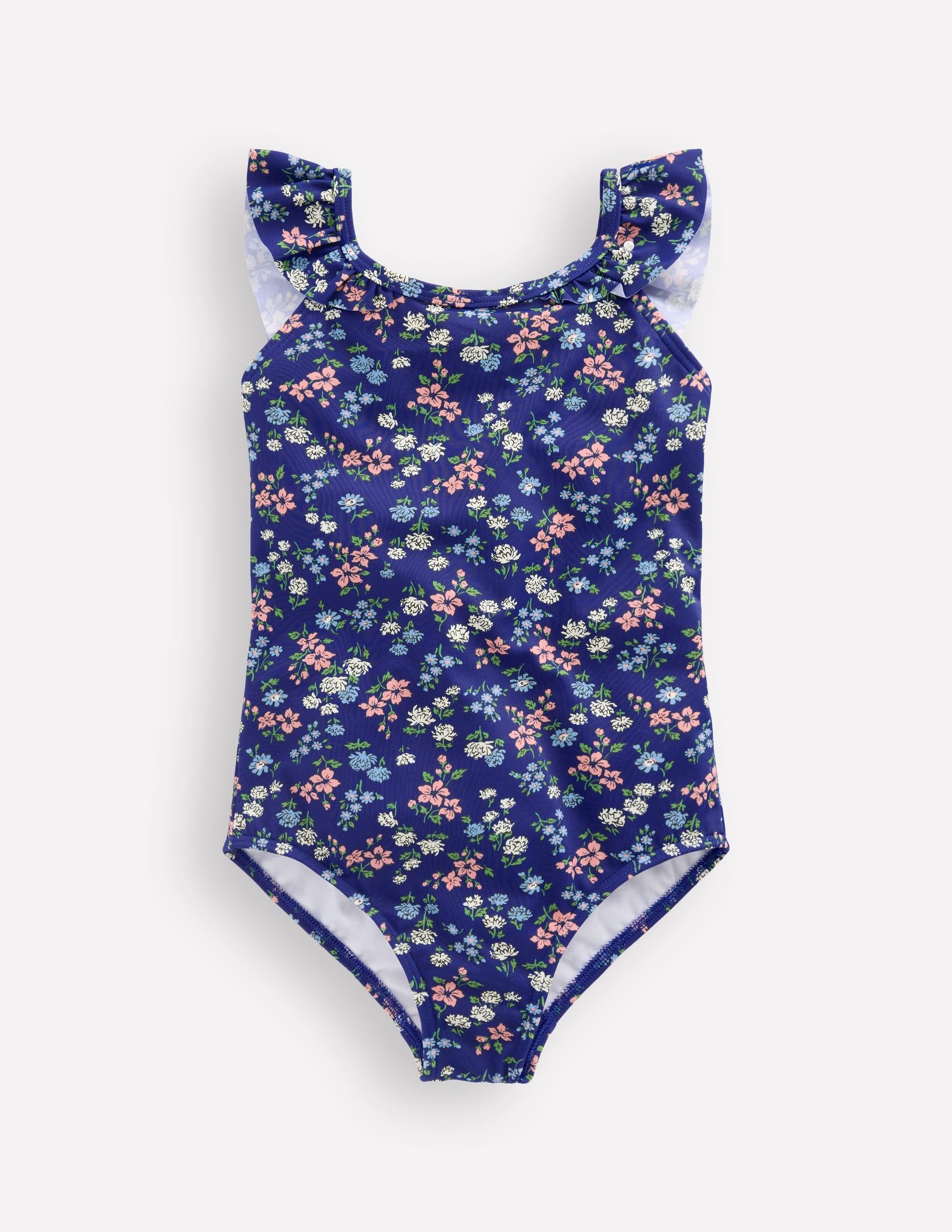 Hallie Frill Strap Swimsuit-Sapphire Blue Meadow Floral | Boden USA