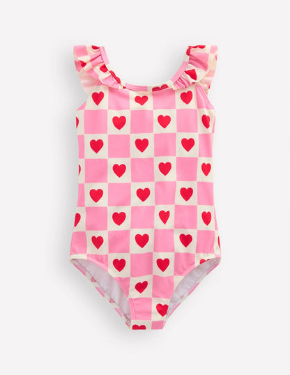 Hallie Frill Strap Swimsuit-Bubblegum Pink Heart Stamp-1