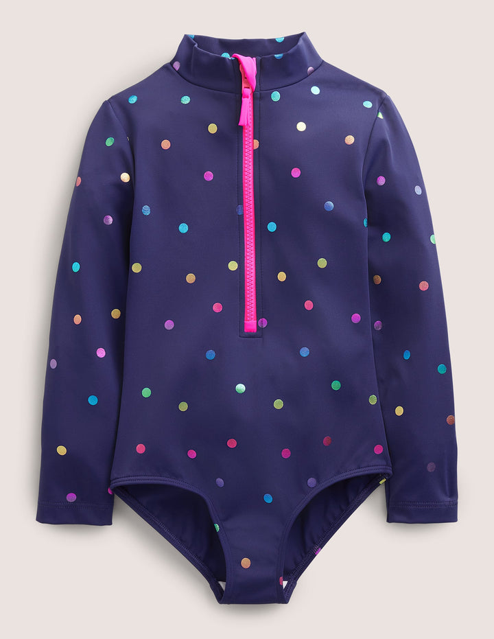 Long-Sleeved Swimsuit-Rainbow Foil Confetti Spot