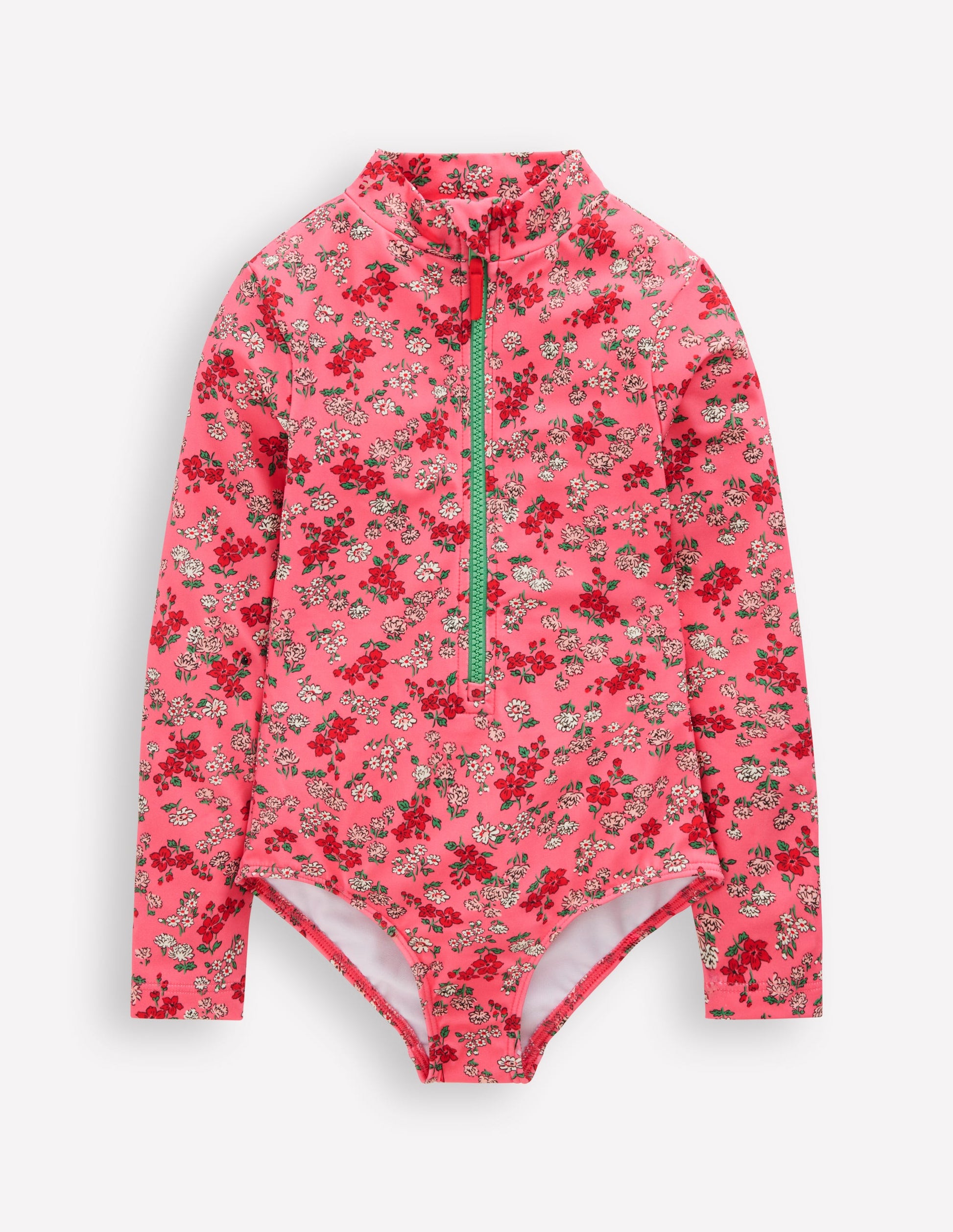 Long-Sleeved Swimsuit-Salmon Pink Meadow Floral-1