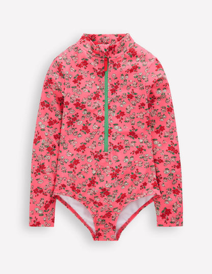 Long-Sleeved Swimsuit-Salmon Pink Meadow Floral-1