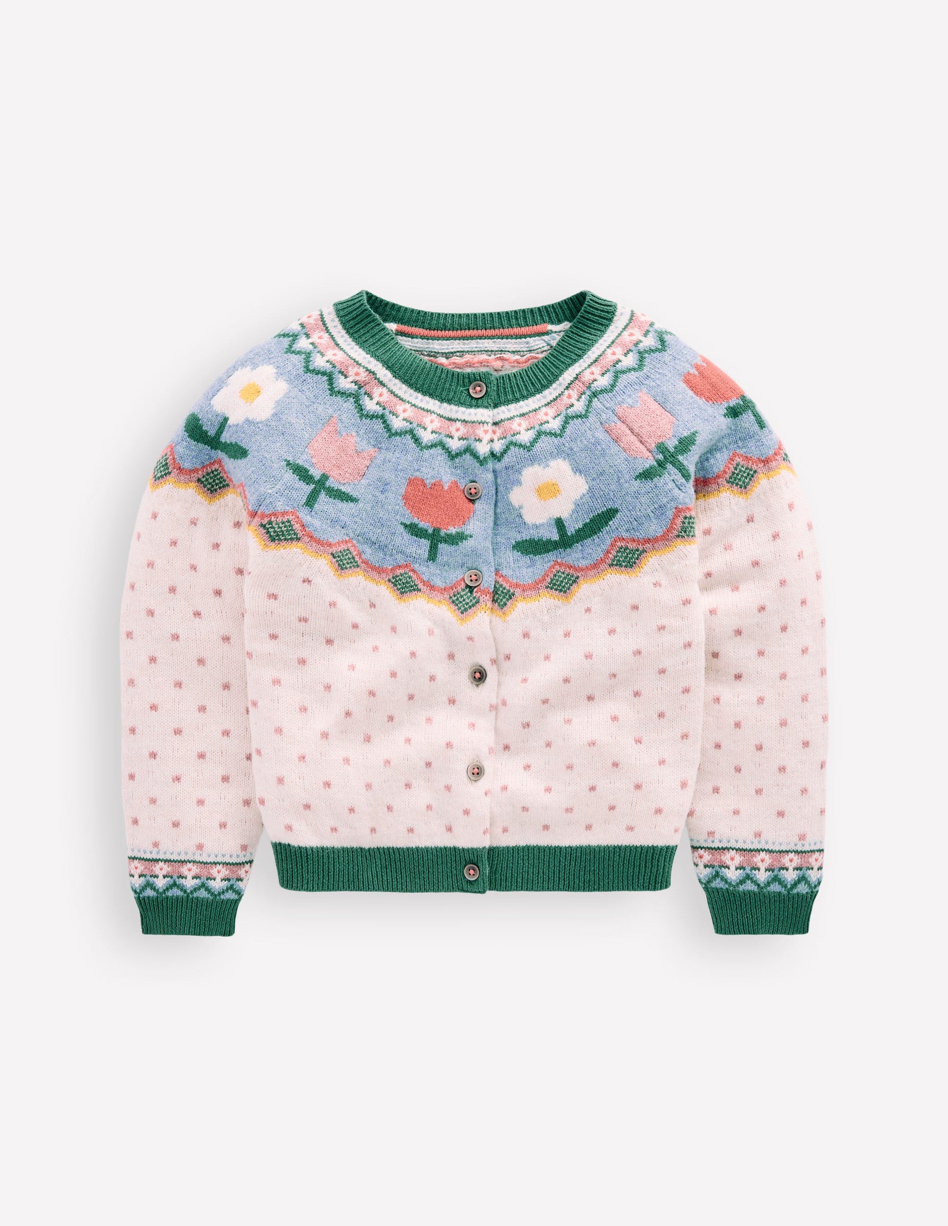 Edie Fair Isle Cardigan-Ecru Marl Spot FLowers-3