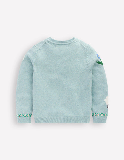 Fun Logo Cardigan-Georgian Blue Easter Motifs-3