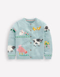 Fun Logo Cardigan-Georgian Blue Easter Motifs