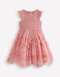 Tulle Ruffle Occasion Dress-Almond Pink