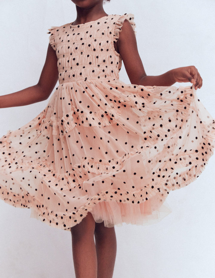 Tulle Ruffle Occasion Dress-Rose Smoke Flock Spot