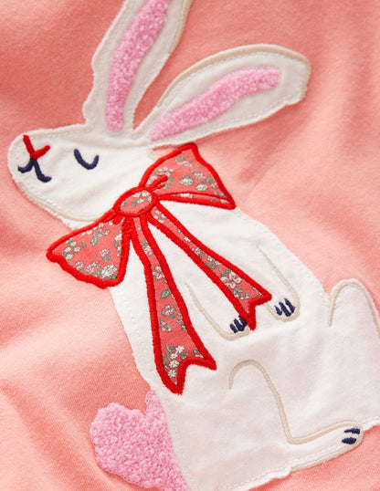 Puff Sleeve Appliqué  T-shirt-Pink Bunny-3