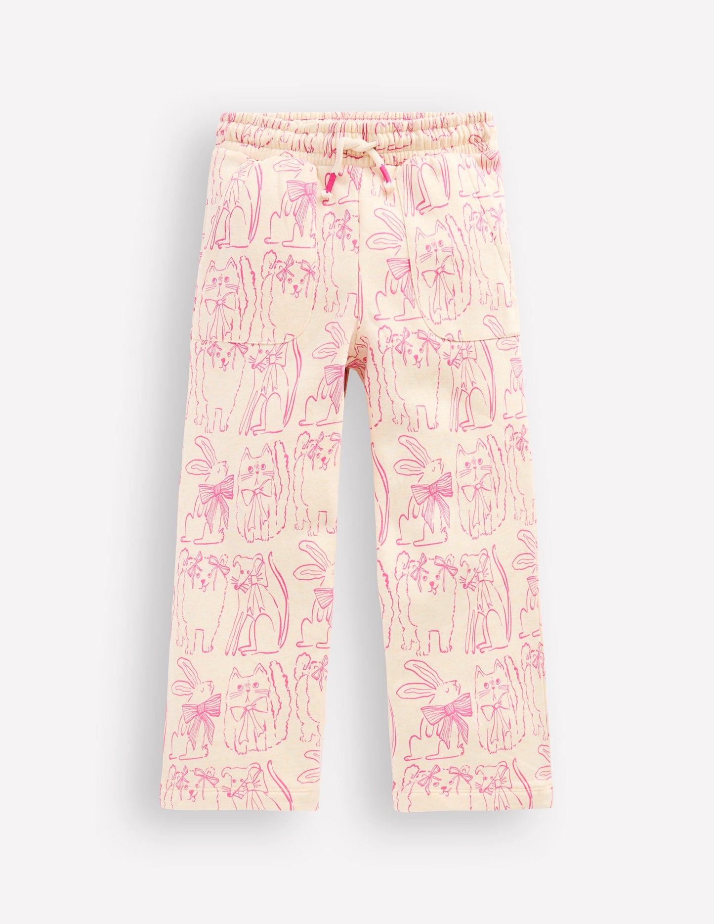 Wide Leg Printed Sweatpants-Oatmeal Cats