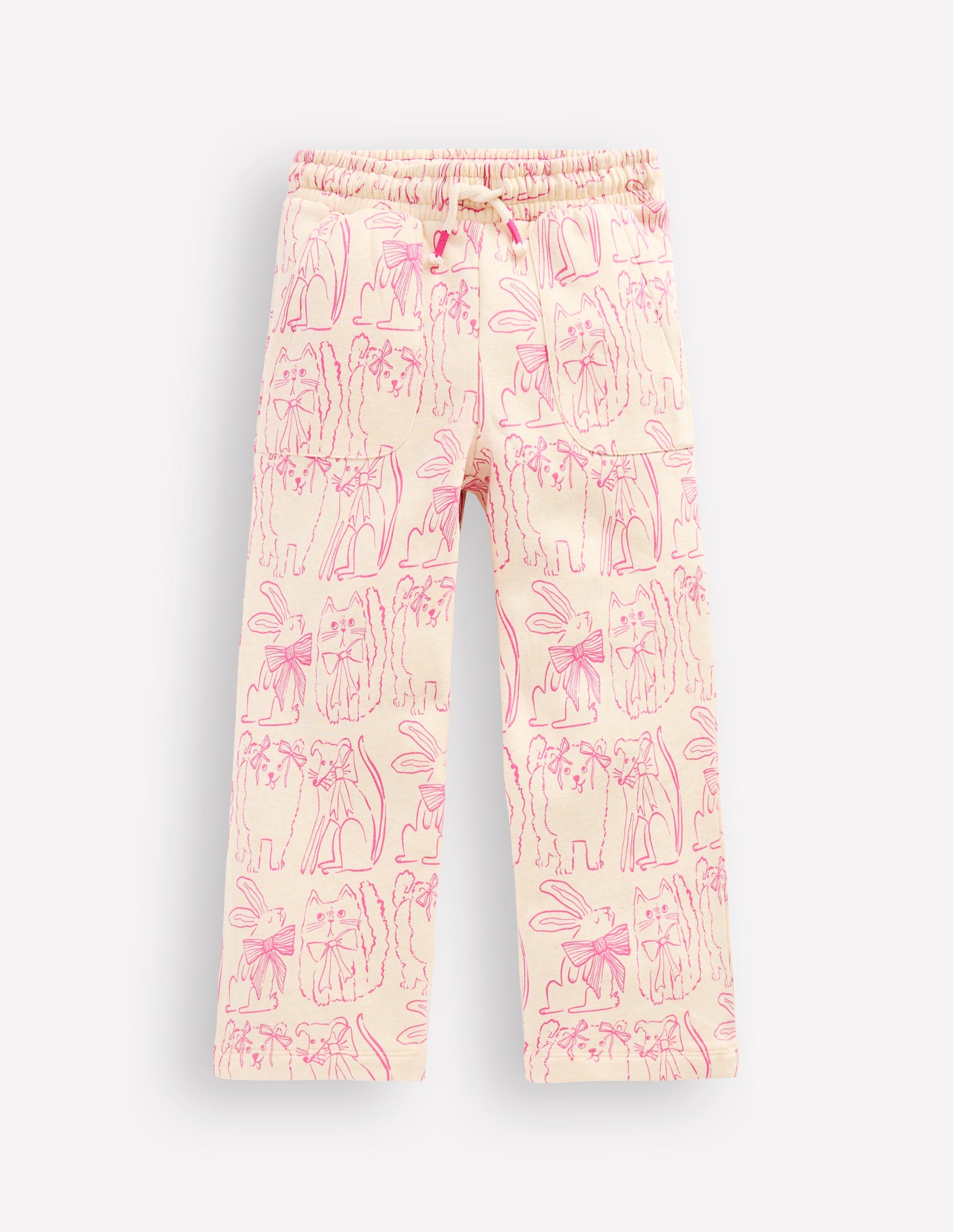 Wide Leg Printed Sweatpants-Oatmeal Cats-4