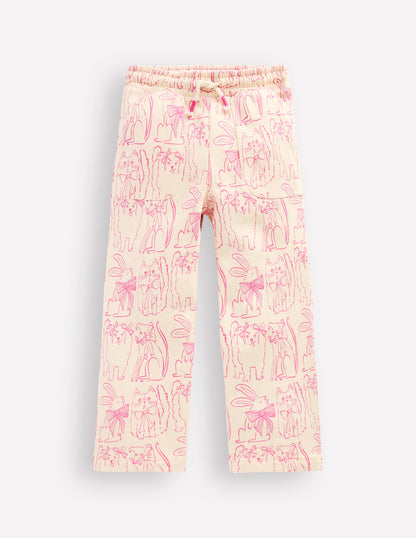 Wide Leg Printed Sweatpants-Oatmeal Cats-4