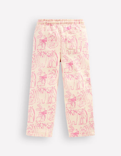Wide Leg Printed Sweatpants-Oatmeal Cats-5
